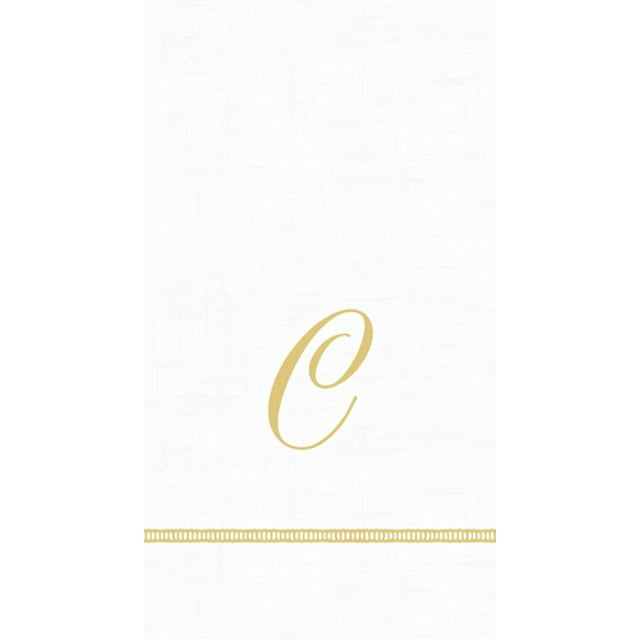 Caspari 3-Ply Paper Hemstitch Script White Monogram, 15 Count Guest Towel Napkins Letter C