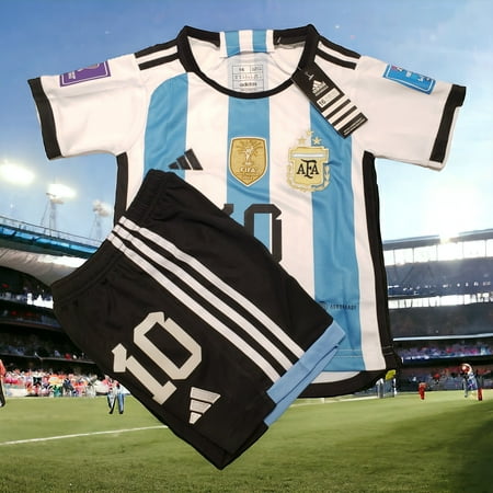 Kids | Messi Argentina 2022 Adidas Winners Home Futbol Soccer Jersey And Short 00203