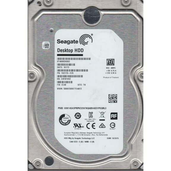 ST4000DX002, Z4F, TK, PN 1H2178-570, FW CC48, Seagate 4TB SATA 3.5 Hard Drive