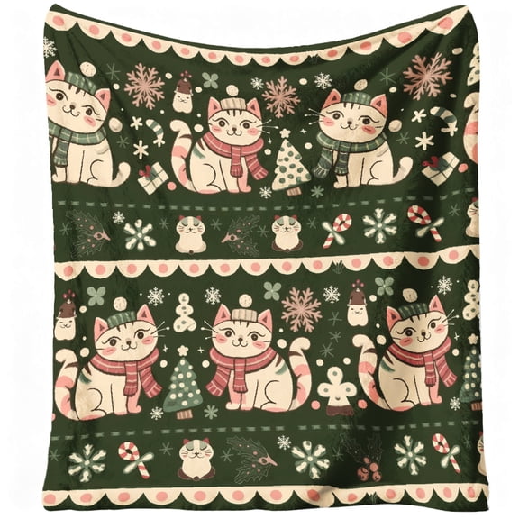 1pc Christmas Cat, Flannel Blanket Soft, Warm, Cute Kitten Print, for Living Room, Bed Room, Sofa Decor, All-Season, Halloween, christmas, Home