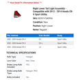 thumbnail image 2 of Right Lower Tail Light Assembly - Compatible with 2012 - 2014 Honda CR-V Sport Utility 2013, 2 of 2
