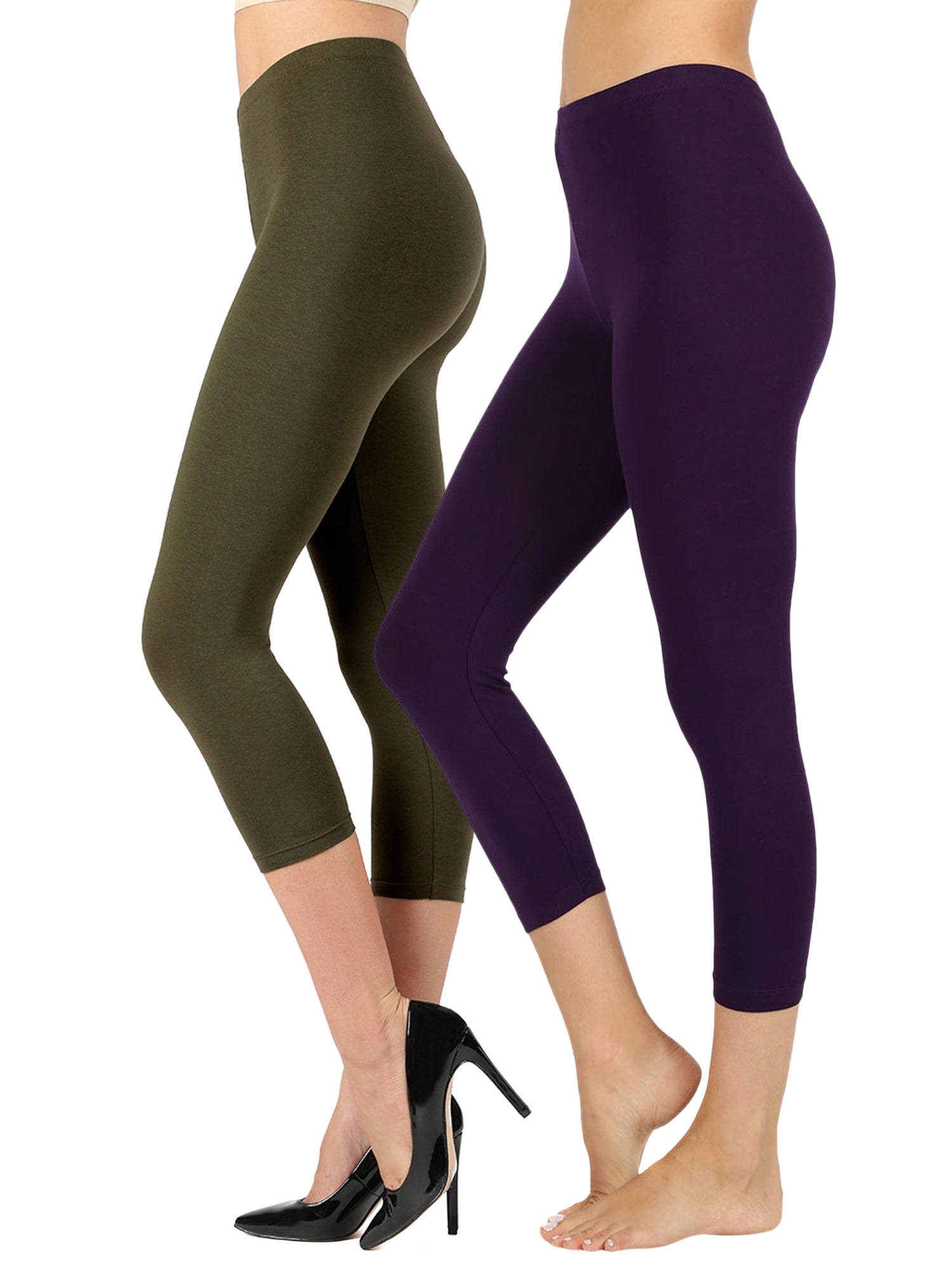 Women Premium Cotton High Waist Capri Length Leggings