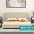 thumbnail image 2 of mecor Upholstered Linen Platform Bed Frame | Queen Bed Frame with Fabric Headboard / Strong Wood Slats Support / Easy Assembly - Queen / Beige, 2 of 8