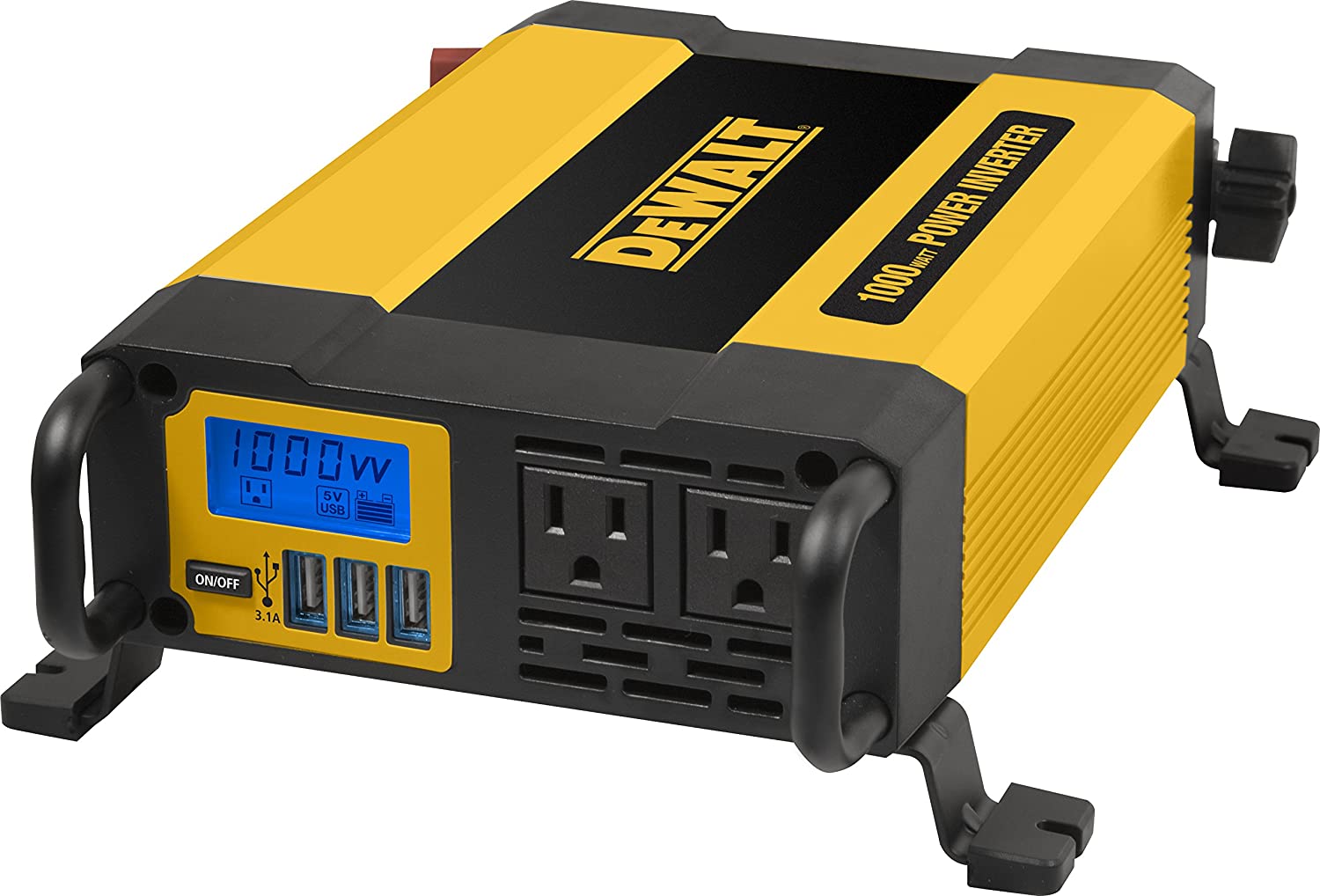 DEWALT DXAEPI1000 Power Inverter 1000W Car Converter with LCD Display: Dual  120V AC Outlets, 3.1A USB Ports, 12V DC Adapter, Battery Clamps