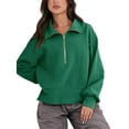 thumbnail image 2 of Biekopu Women's Loose Pullover, Solid Color Lapel Long Sleeve Half Zip Cropped Sweatshirt Clothes, 2 of 9