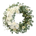 thumbnail image 2 of Corona de eucalipto artificial, corona de flores para puerta de entrada, corona floral hecha a mano 45cm, 2 of 9