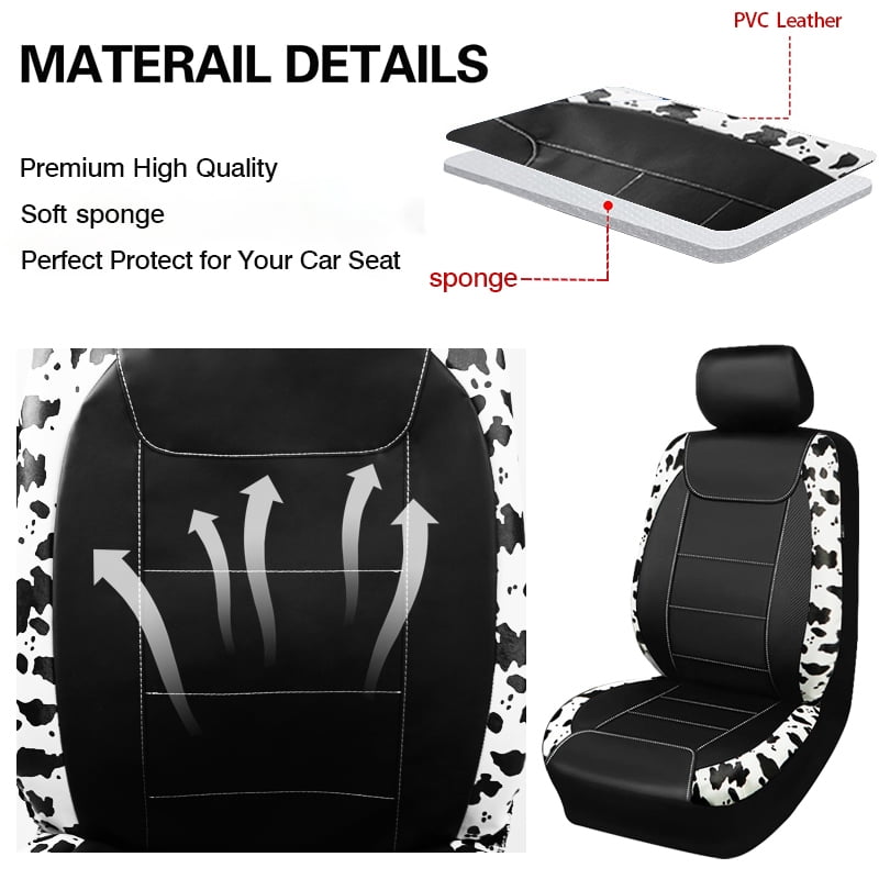 Autoking Cover Cow Pattern Car Seat Cover Set 2Pcs Full Set Universal Seat Fit For Most Car Milk Color 2 Seat