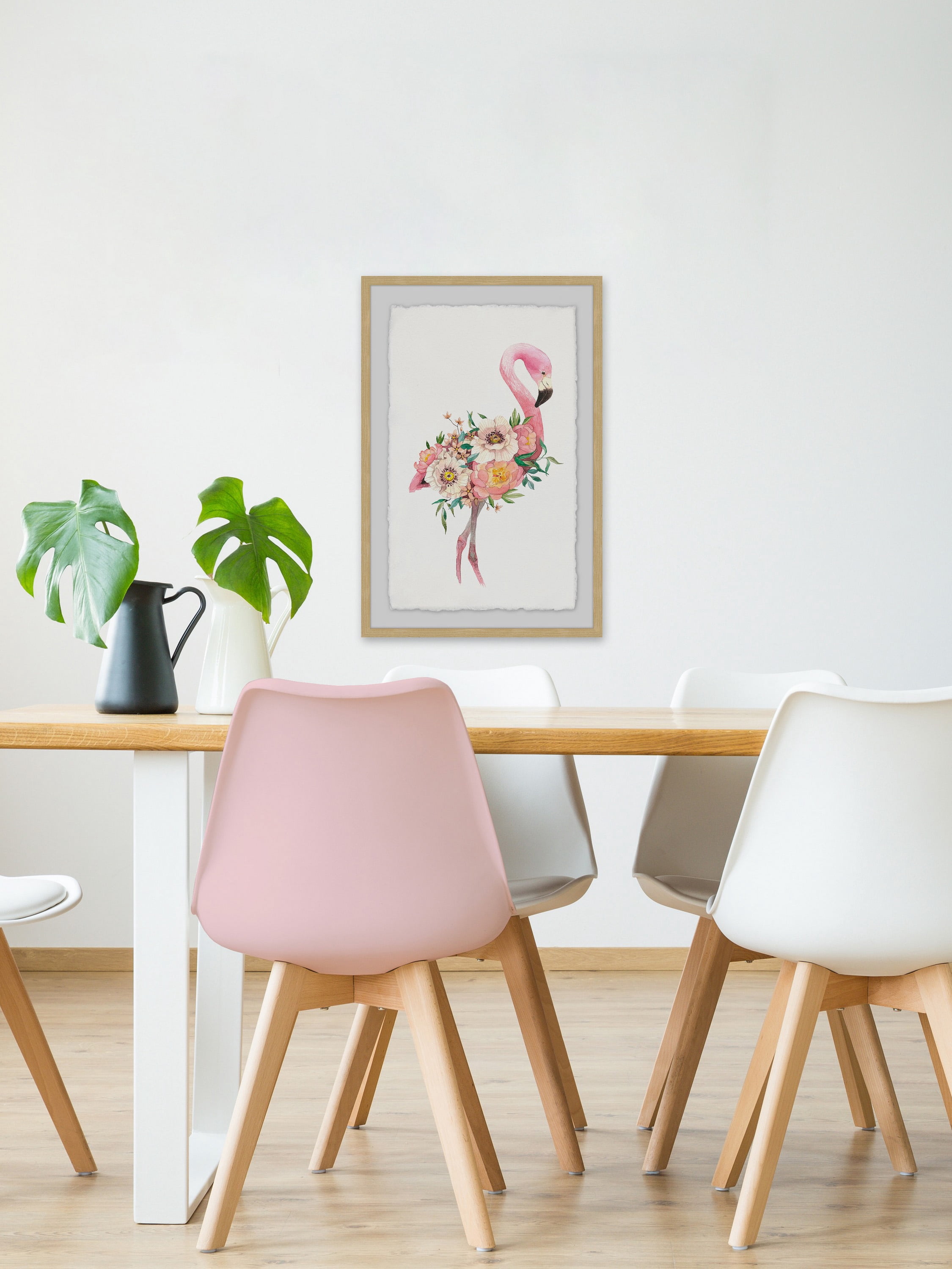 Floral Flamingo Framed Painting Print