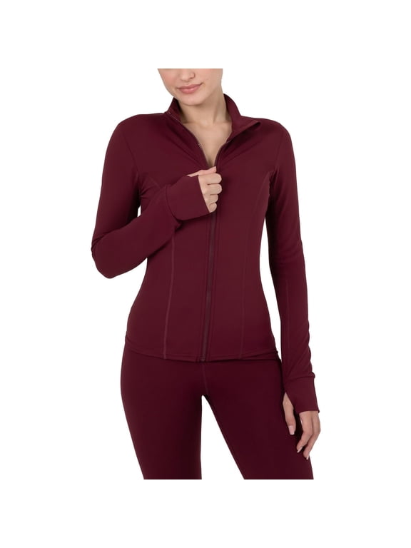 Active Women's Ultraluxe Full Length Full Zip Jacket, Athleisure, 4-Way-Stretch, Thumbholes, Burgundy, 3X