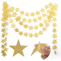 Gold Glitter Star Garland,Bexikou 52 Feet Hanging Decorations Garands,Star Hanging Decoration for Birthday Baby Shower Wedding Kids Room Ramadan EID Graduation Decor