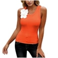 thumbnail image 3 of Hesxuno Women Fashion Tank Top Slim Fit Casual Sleeveless Tees Crew Neck Flower Applique Cami Tops Summer Solid Casual Tanks Orange M, 3 of 6