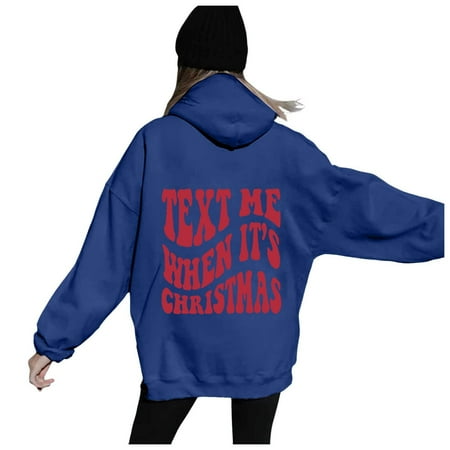 Telankuip Trendy Oversized Hooded Sweatshirts with Sayings on Back Drop Shoulder Loose Long Sleeve Hoodies for Women Cute Soft Comfy Street Stylish Drawstring Pullover Tops Blue S
