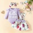thumbnail image 2 of Odeerbi Girls Floral Suspender Skirt with Headband Set Infant Girls Clothes Strip Cotton Open Button Top With Plaid Skirt Knot Hairband Three Piece Set Purple 3-6 Months, 2 of 9