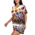 thumbnail image 2 of Balery Colorful Wildflower Meadow Pattern Womens Pajama Sets 2 Piece Soft Short Sleeve Top and Shorts Sleepwear Round Neck Pjs Lounge Set with Pockets-X-Large, 2 of 7