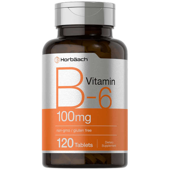 Vitamin B6 100mg | 120 Vegetarian Tablets | Pyridoxine HCl | Vegetarian, Non-GMO & Gluten Free Supplement | by Horbaach