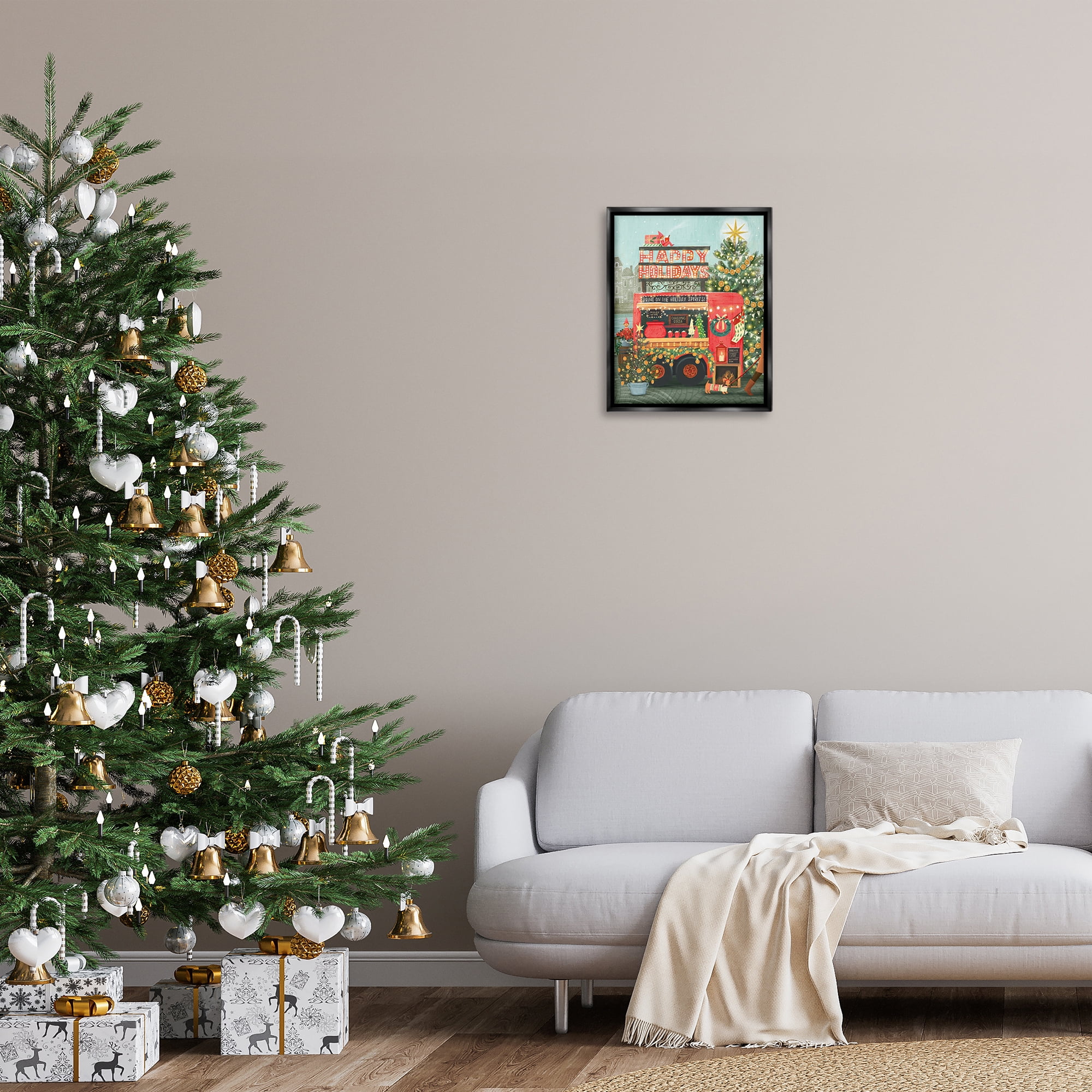 Stupell Industries Christmas Beverage Truck Holiday Painting Black Floater Framed Canvas Art Prints Wall Art, 17 x 21