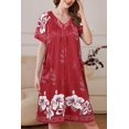 thumbnail image 3 of Ekouaer Robe for Women Short Zipper Floral Print Bathrobe Short Sleeve Pleated Neckline Robes Zip Up Comfy Night Gowns Soft Loungewear, 3 of 5