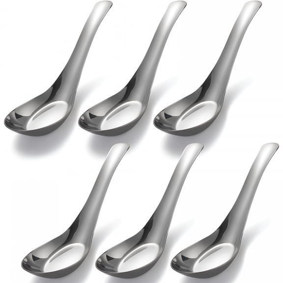 ACDANC Soup Spoons Stainless Steel Dinner Spoons Set of 6 Chinese Soup Spoon Mirror Polished Asian Soup Spoons for Bouillon Dessert Cereal Thai Miso Ramen Soup Spoons