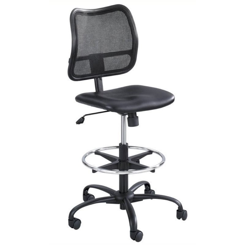 Bowery Hill Faux Leather Drafting Chair in Black
