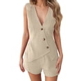 thumbnail image 2 of Short Sets for Women Sleeveless V Neck Button Vest and Shorts 2 Piece Matching Set Business Casual Blazers Work Sets, 2 of 7