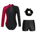thumbnail image 2 of YONGHS Kids Girls Sparkle Diamond Gymnastic Tumbling Leotard Bodysuit with Shorts Hair Band Set Burgundy&Black 14, 2 of 5