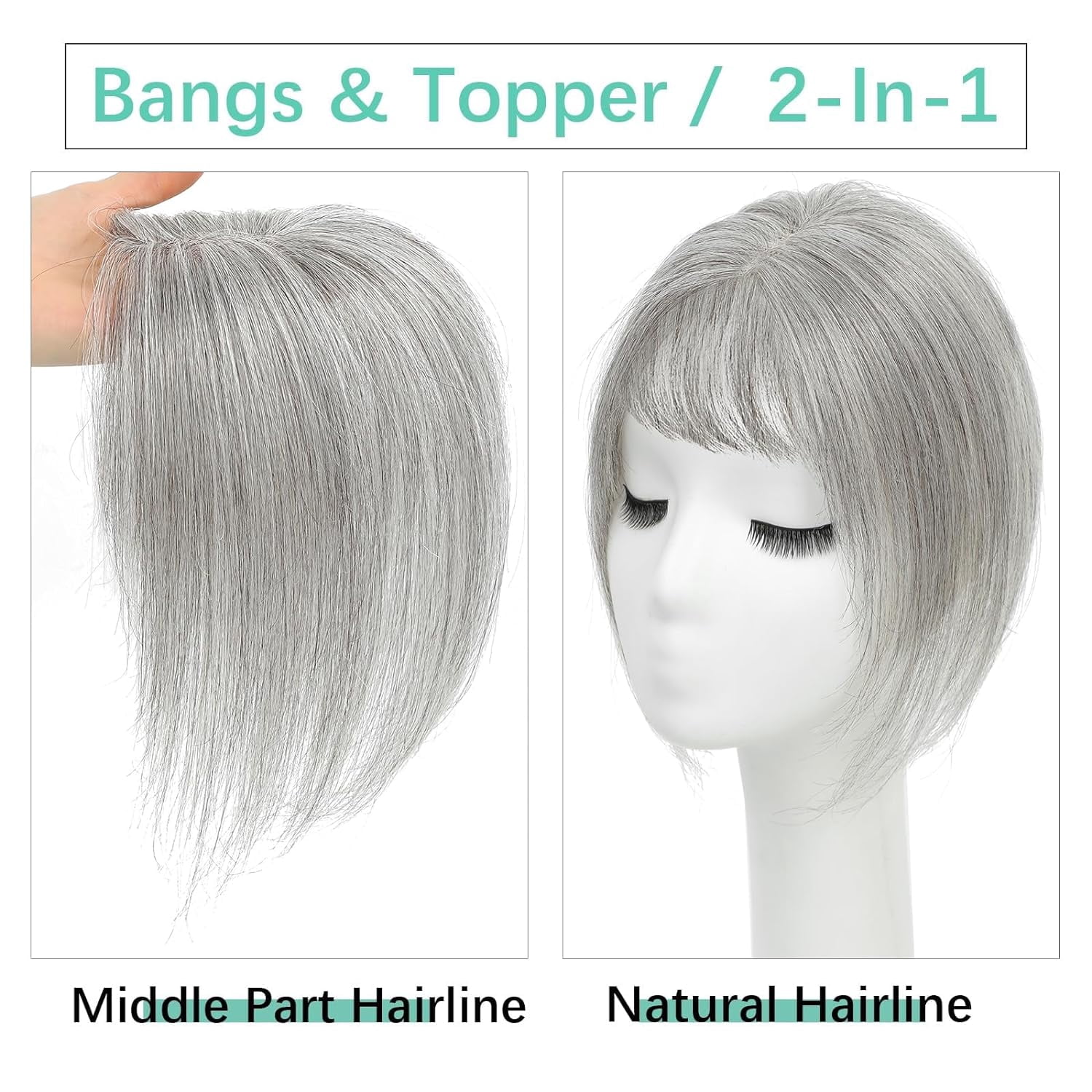 Bangs Hair Clip, Clip in Bangs Hair Toppers for Women 100% Real Human Hair, Clip on Bangs 360° 3D Cover Wispy Fake Clip in Hair Extensions for Women Daily (Grey, 3D 5 * 7 Wipsy Bangs)