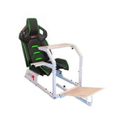 GTA Model Racing Simulator Cockpit White Frame with Black/Green Pista Adjustable Leatherette Racing Seat