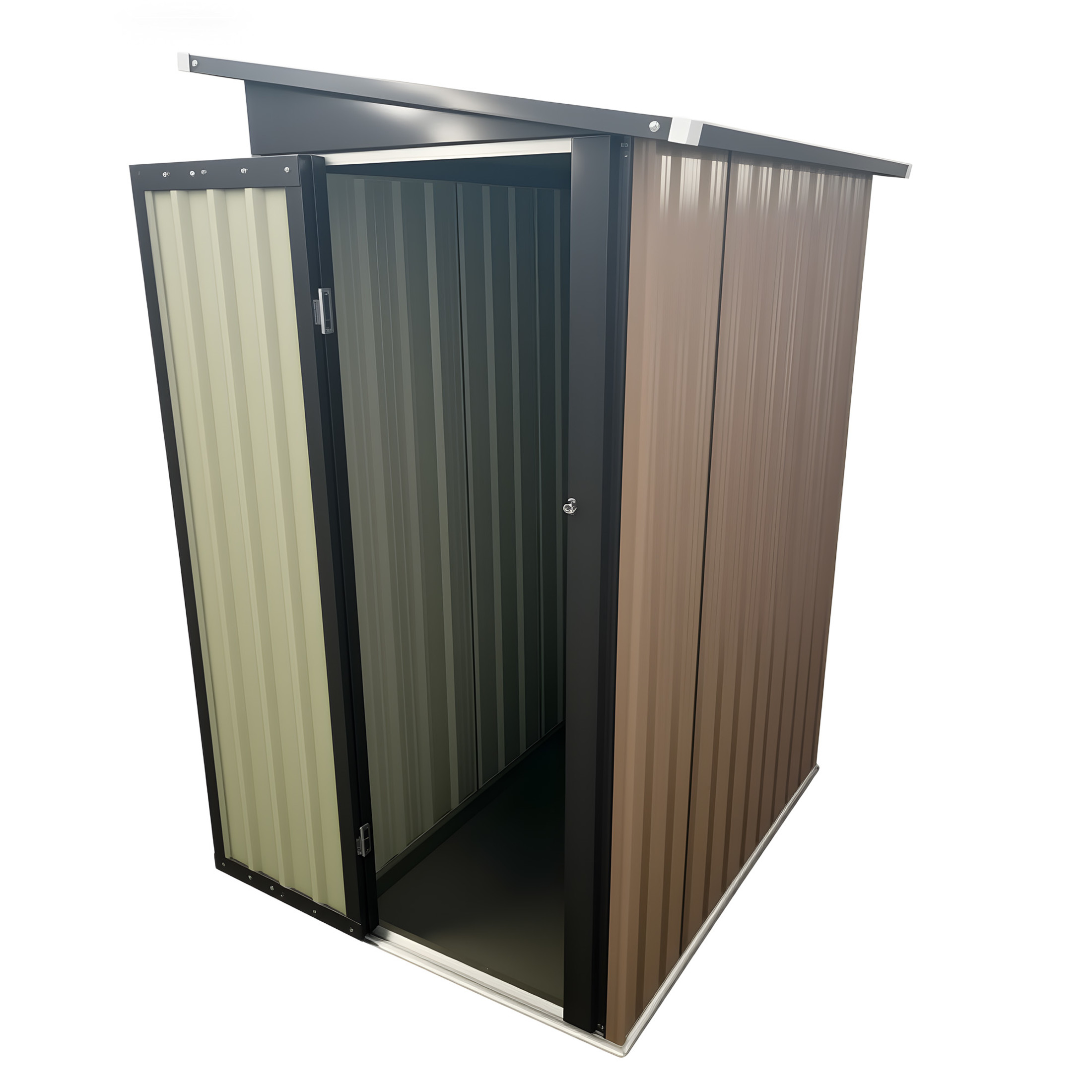 Noble House 4x2 FT Metal Outdoor Garden Shed, Galvanized Steel Storage House with Window & Hinged Door, Black & Brown