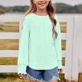 thumbnail image 5 of Long Sleeve Shirts for Girls Fall Eyelet Shirt Kids Cute Crew Neck Solid Color Loose Casual Fashion Pullover Tops (Mint Green 160), 5 of 6