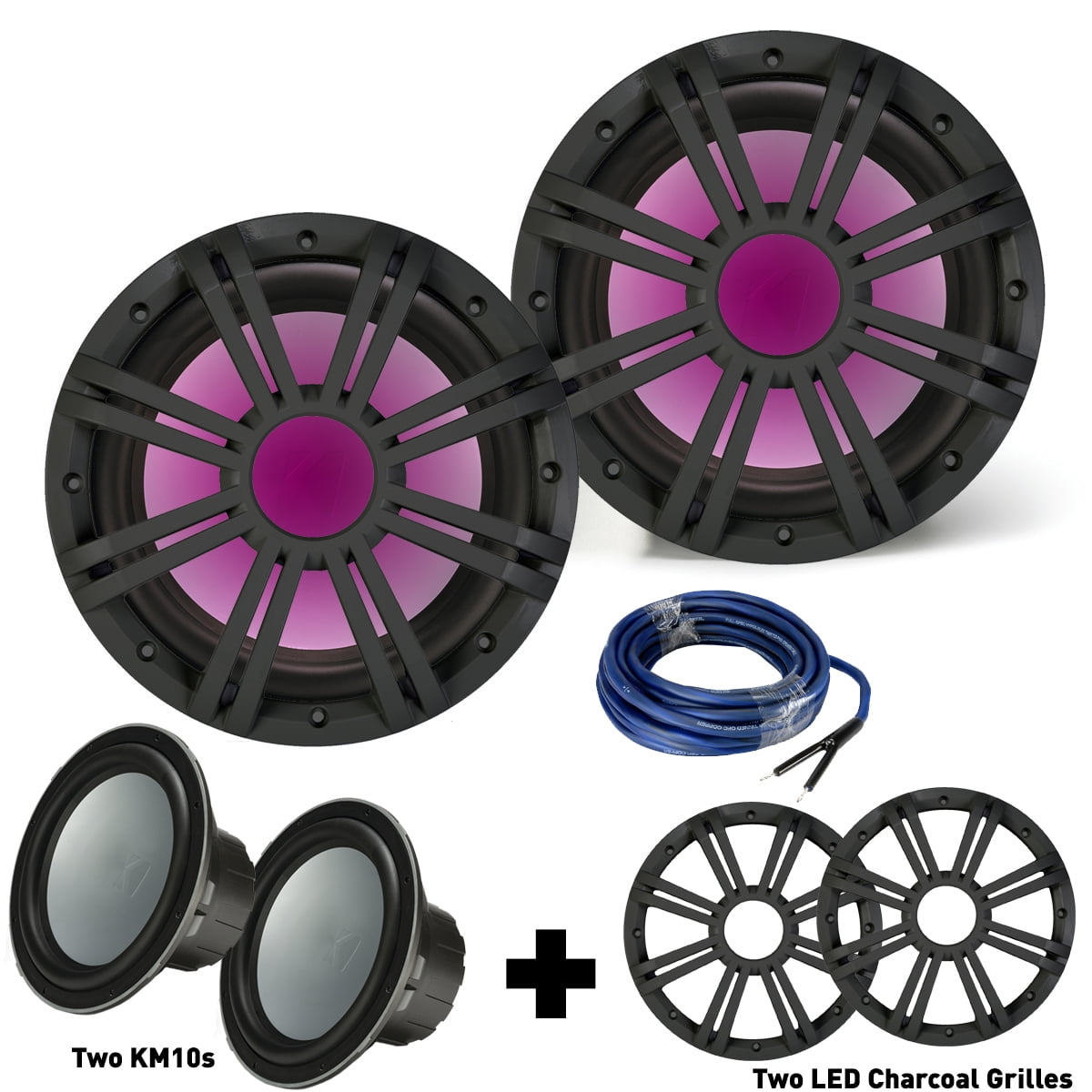 Bulk Packaging 2x Infinity 10-Inch 4 Ohm 750W Marine Subwoofers with RGB LEDs 