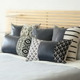 thumbnail image 4 of Set of 2 Navy Geometric and Solid Throw Pillows, 4 of 5