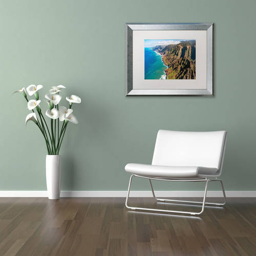 Trademark Fine Art 'Napali Coast' Canvas Art by Pierre Leclerc, White Matte, Silver Frame