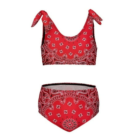 Bandana - Red Art Girl s 2 Piece Bikini Set Beach Sport Swimsuit Swimwear 7-9Y120cm