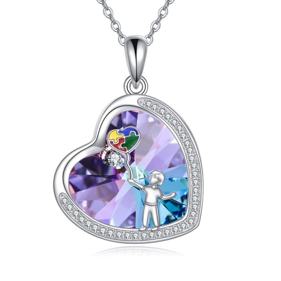 ASD Awareness Necklace Sterling Silver Jigsaw Puzzle Pendant Necklace ASD Women's Jewelry Inspirational Gift