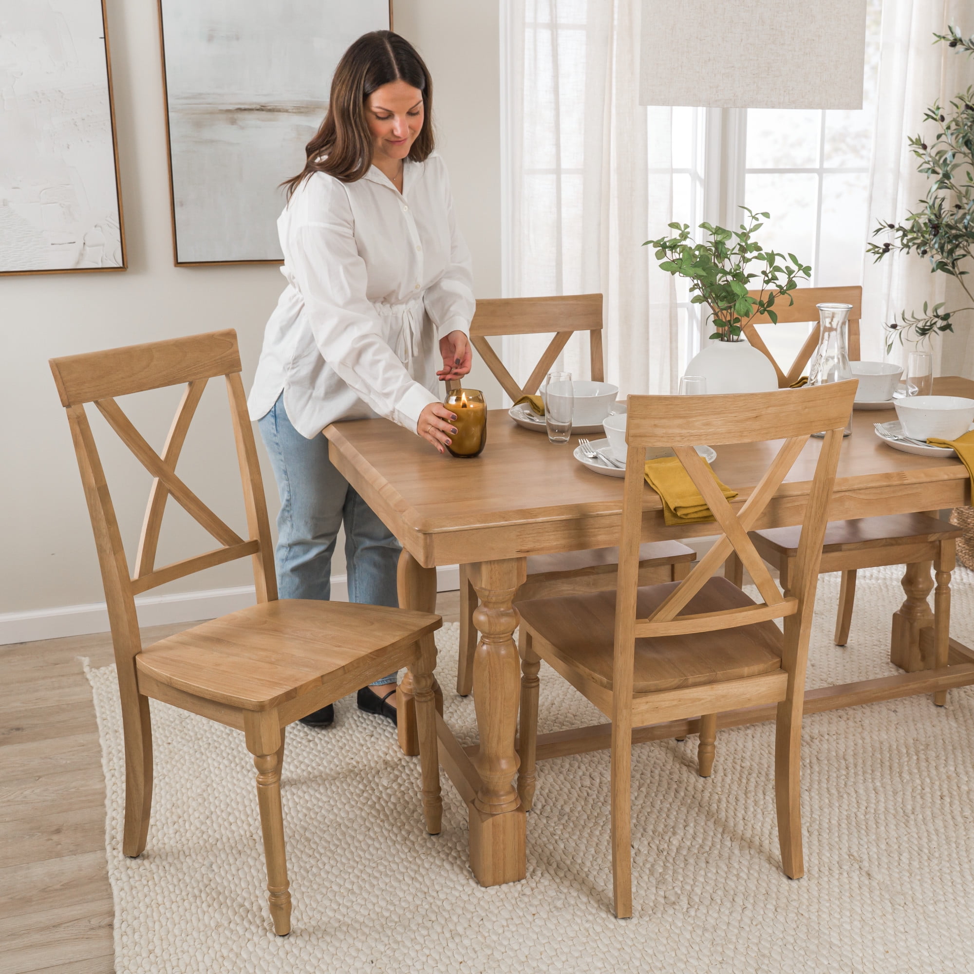 Bush Furniture Sterling 67W Squire Trestle Dining Table in Natural Honey Brown