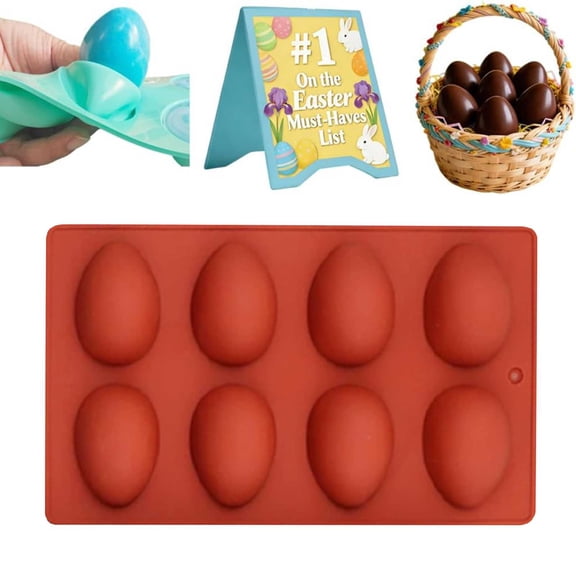 Easter Egg Silicone Molds for Chocolate Candy, 8-cavity Egg Shaped Silicone Mold for Easter Cake Decorating Diy Baking Peanut Butter Ice Cube Muffin Cake Cupcake Soap Wax (Red)