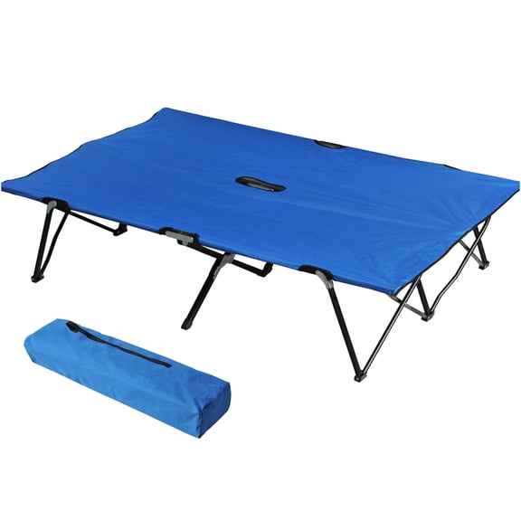 JERFIT Double Camping Cot for 2 Person Adults, Heavy Duty Portable Folding Bed with Carry Bag, 300lbs Capacity Wide Outdoor Sleeping Cot for Camping, Beach, Hiking, Blue