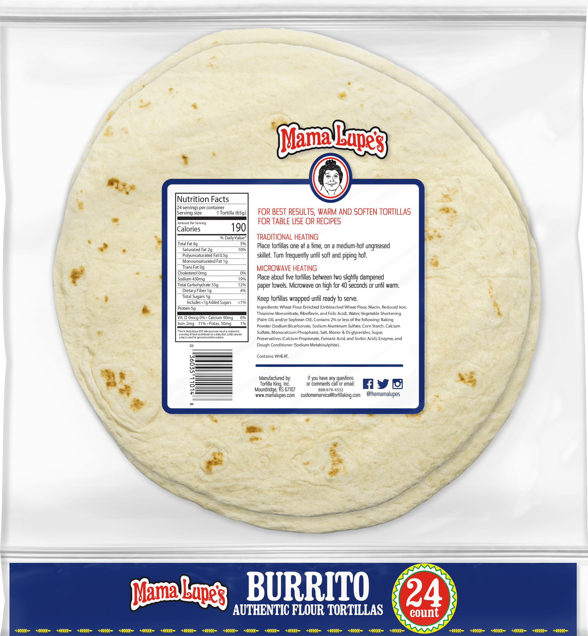 Mama Lupe's Authentic Flour Tortillas, 46 oz, 24 Count Burrito Size