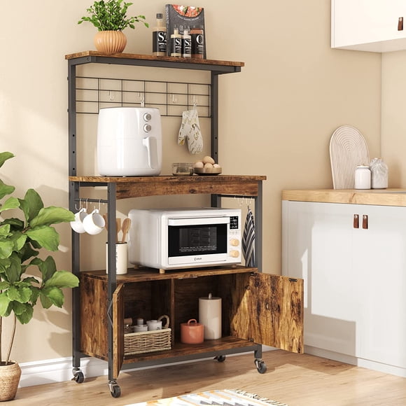 Estante de Almacenamiento Móvil para Cocina, con Puertas, Ganchos y Ruedas Pinmoco 1P-RST