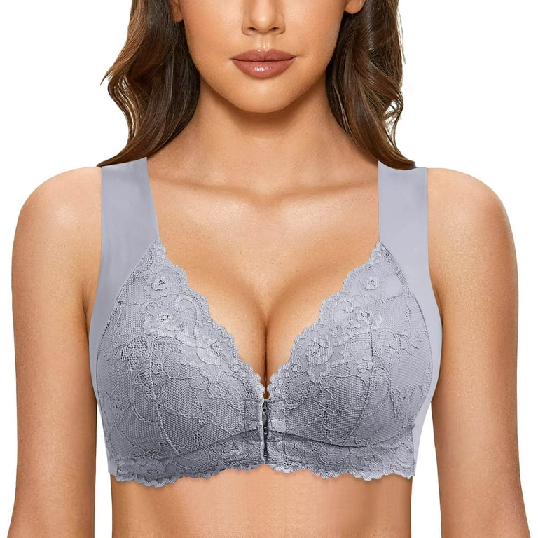 LEEy-World Plus Size Lingerie Women's Plus Size Full Coverage Non Padded  Wireless Minimizer Bra -Comfort and Double Support Grey,M