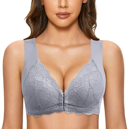 Pavied Bras for Women Backless Bra Womens No Steel Ring French Womens Front Close Bra T Back Plus Size Seamless Unlined Bra For Large Bust Bralettes for Women Wireless Bras clearance sales Grey M