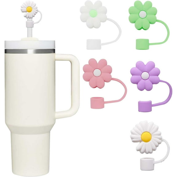 5 Pcs Flower Straw Toppers, Straw Covers for Stanley cup with lid, straw cover cap 20/30/40oz, with lid (Flower-Mix, 5 Pieces)