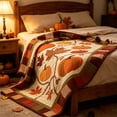 thumbnail image 5 of Vintage Patchwork Border Pumpkin Maple Leaf Flannel Throw Blanket, Quilt Style Fall Harvest Blanket, Soft Polyester Decorative Blanket for Sofa, Bed, Autumn Thanksgiving Farmhouse Home Decor, 5 of 6