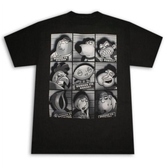 Family Guy Character Mug Shots Booked Men's T-Shirt, Medium