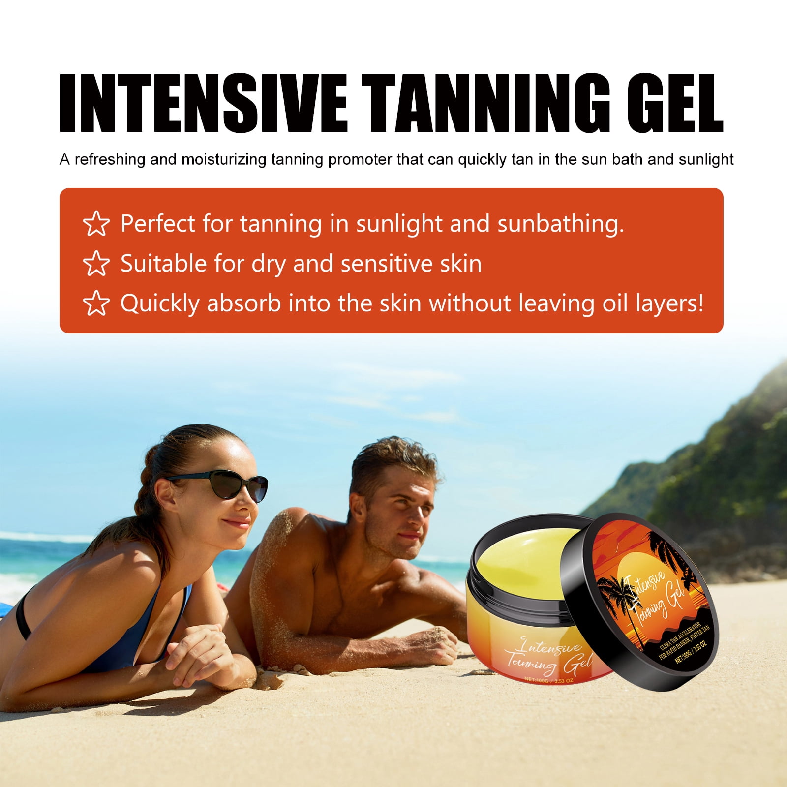 Alvantor Intensive Tanning Gel with Carrot & Coconut Oil, Water-Resistant Browning Tan Accelerator, 3.53oz