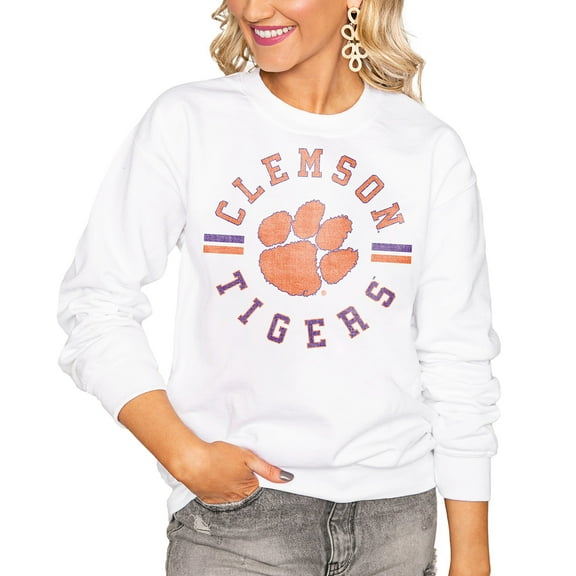 Women's Gameday Couture White Clemson Tigers Oversized Vintage Days Perfect Crew Sweatshirt