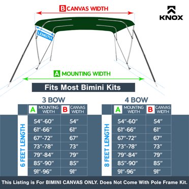KNOX 4 Bow Bimini Top With Mesh Sidewalls – Universal Boat Sun Shade Canopy For Pontoon, Fishing & More