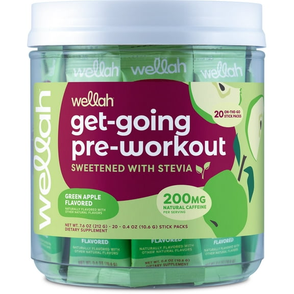 Wellah Get-Going Green Apple Flavored Pre-Workout Stickpacks (20 servings)
