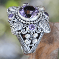 thumbnail image 2 of Luxury Amethyst Ring European and American Retro Imitation Thai Silver Tree Leaf Flower Ring, 2 of 3