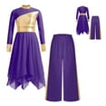 thumbnail image 6 of renvena Girls Praise Dance Dress Long Sleeve Prayer Robe Worship Liturgical with Palazzo Pants Outfit Purple 14, 6 of 7